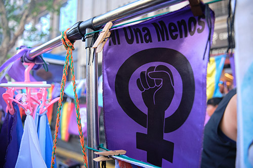 Näsduk #NiUnaMenos i Buenos Aires, Argentina, under mobiliseringen på Internationella kvinnodagen 2023